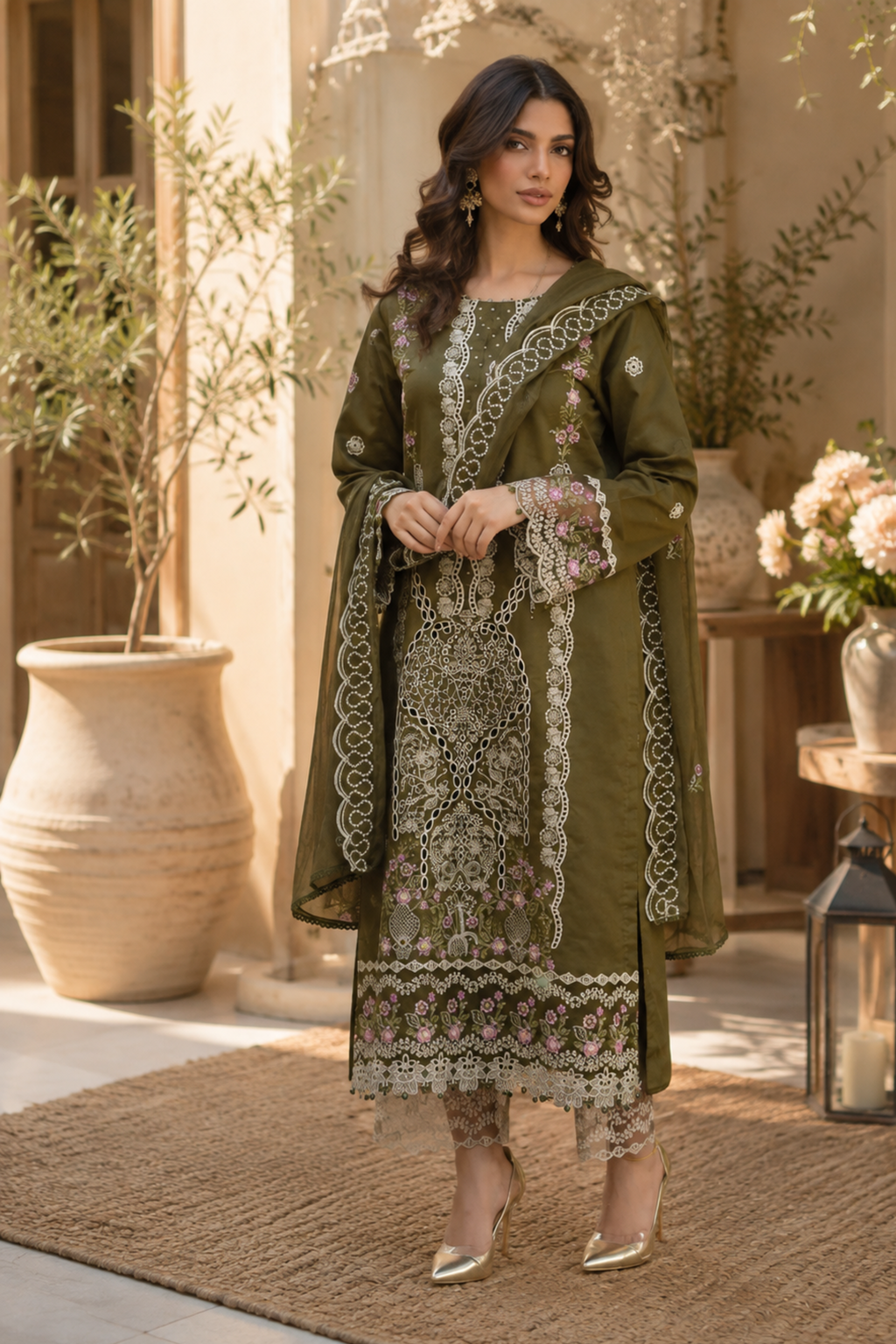 Eden - Lawn 3PC Chikenkari Heavy Embroidered Suit | Unstitched Summer Luxe '26