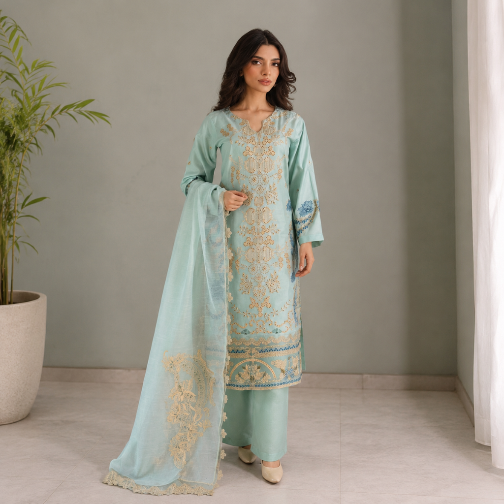 Iman - Lawn 3PC Chikenkari Heavy Embroidered Suit | Unstitched Summer Luxe '26