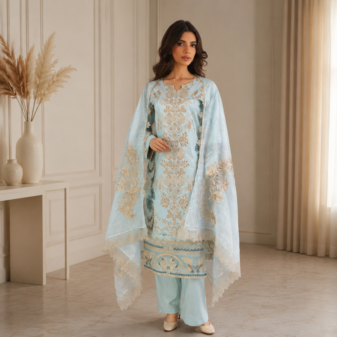 Iman - Lawn 3PC Chikenkari Heavy Embroidered Suit | Unstitched Summer Luxe '26