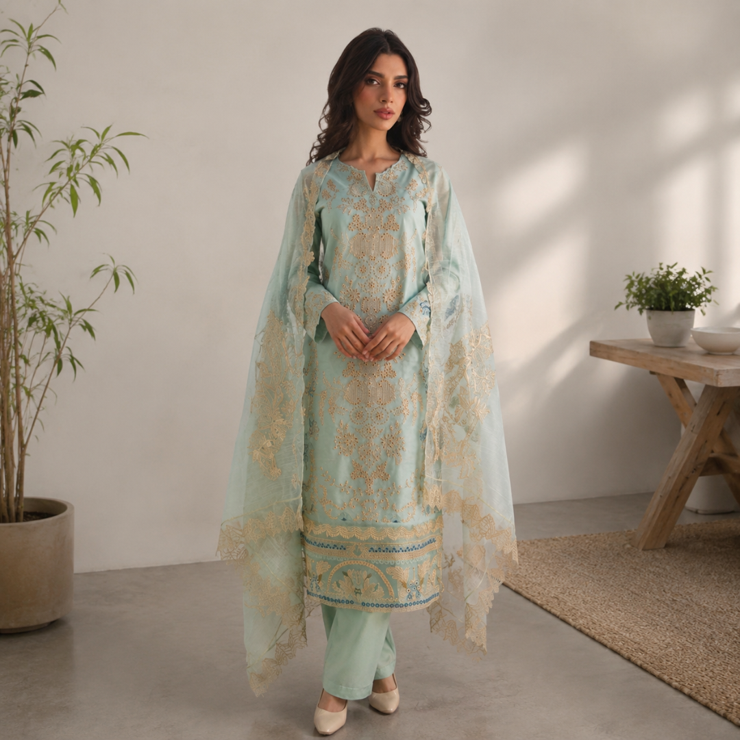Iman - Lawn 3PC Chikenkari Heavy Embroidered Suit | Unstitched Summer Luxe '26