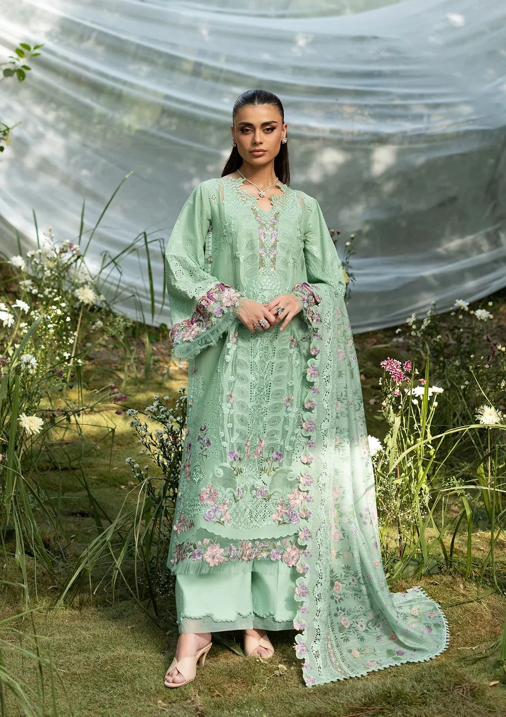 Shahnaz - Luxury Dhanak 3PC Chikenkari Heavy Embroidered Suit | EA-W- 122 Luxe '26