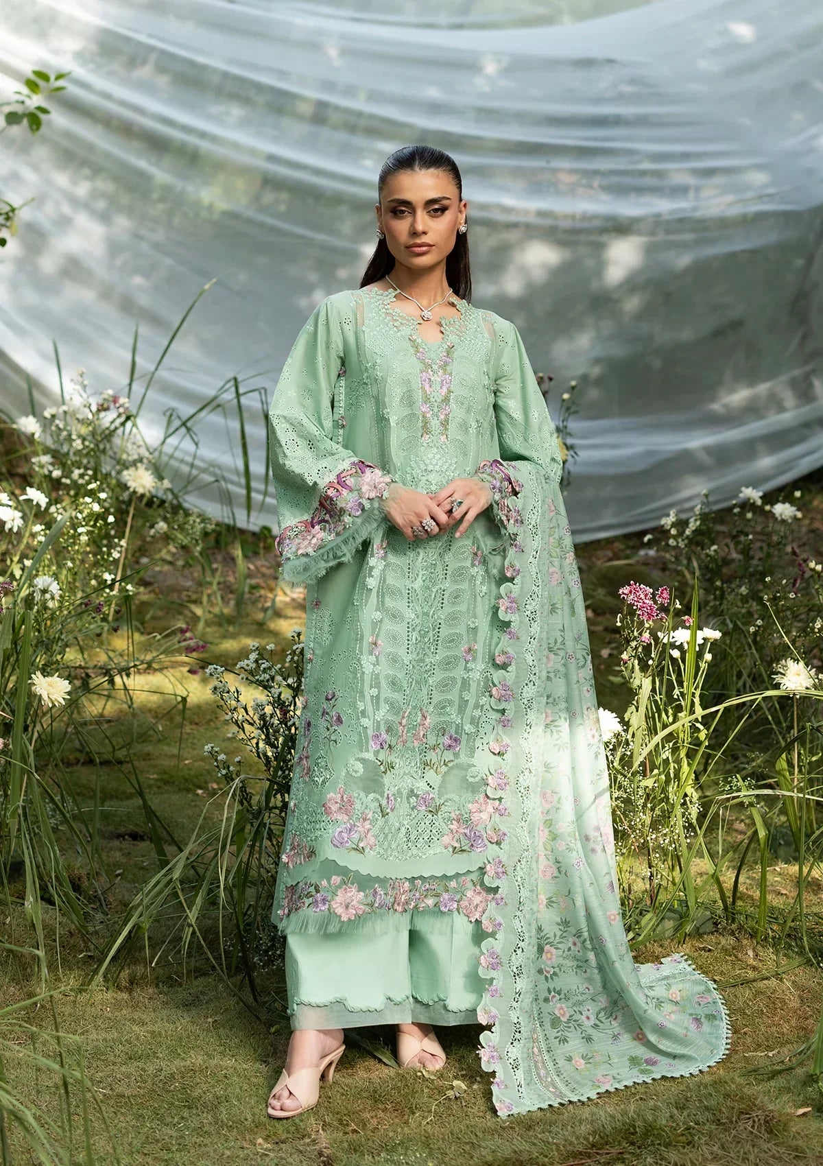 Shahnaz - Luxury Dhanak 3PC Chikenkari Heavy Embroidered Suit | EA-W- 122 Luxe '26