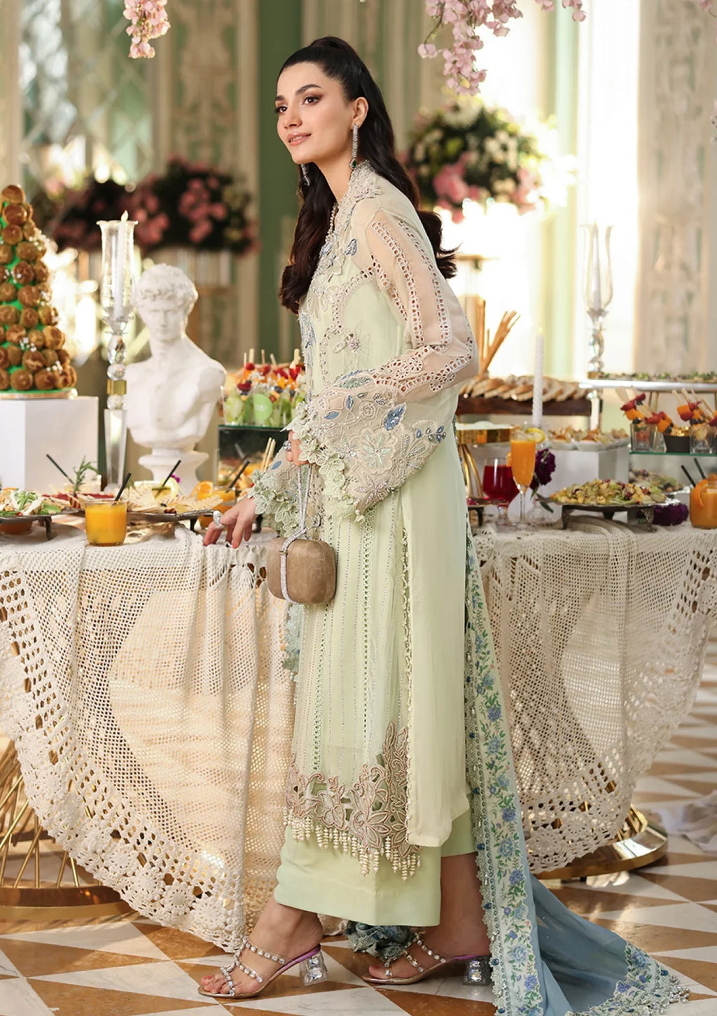 Setareh - Luxury Viscose 3PC Chikenkari Heavy Embroidered Suit | EA-W- 128  Luxe '26
