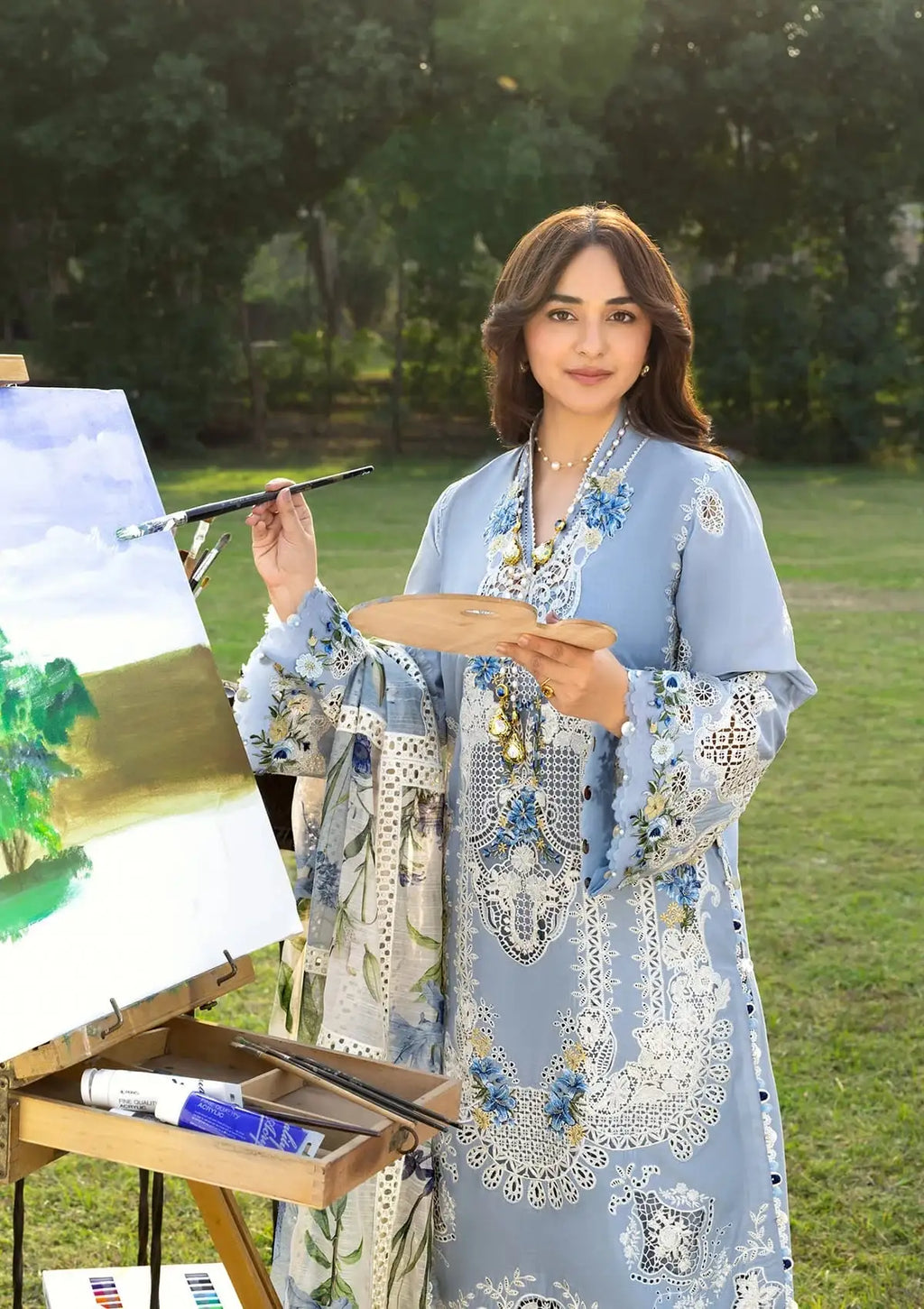 Wafa - Luxury Lawn 3PC Chikenkari Heavy Embroidered Suit | ZF-078  Summer Luxe '26