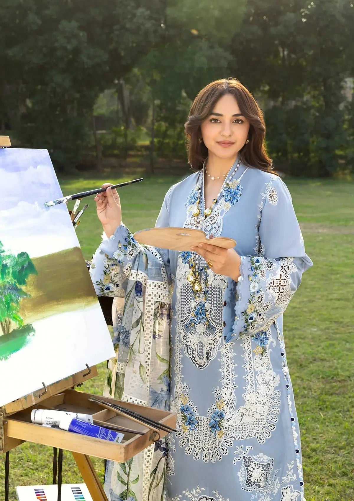 Wafa - Luxury Lawn 3PC Chikenkari Heavy Embroidered Suit | ZF-078  Summer Luxe '26
