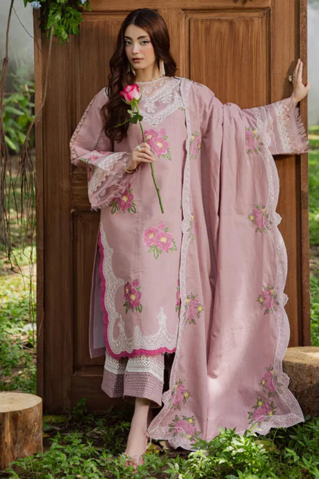 Zewar ZF-S-052 - Luxury Lawn 3PC Chikenkari Heavy Embroidered Suit | Unstitched Summer Luxe '26