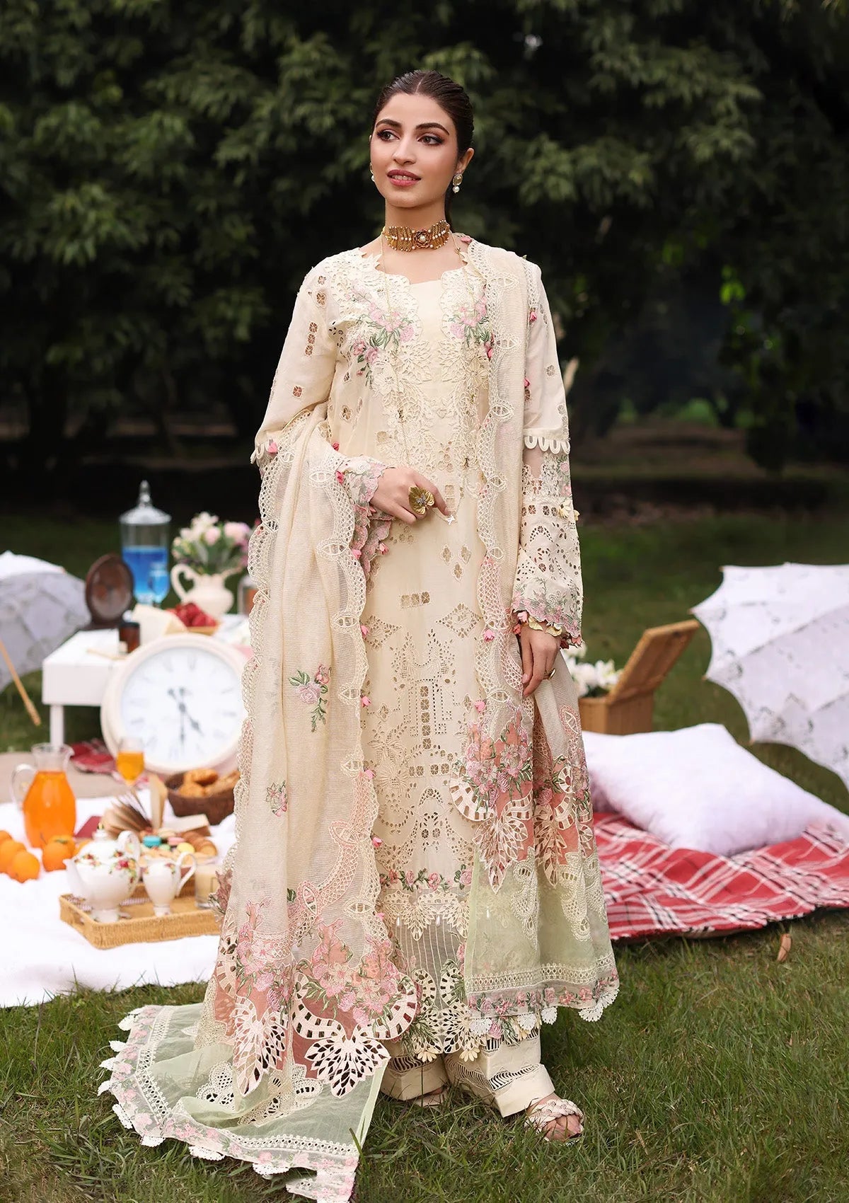 Zarnish ZF-S-053 - Luxury Lawn 3PC Chikenkari Heavy Embroidered Suit | Unstitched Summer Luxe '26