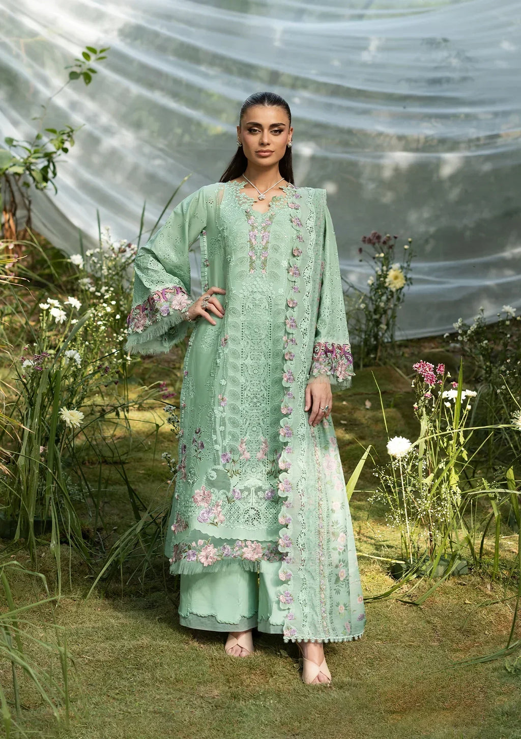 Shahnaz - Luxury Dhanak 3PC Chikenkari Heavy Embroidered Suit | EA-W- 122 Luxe '26