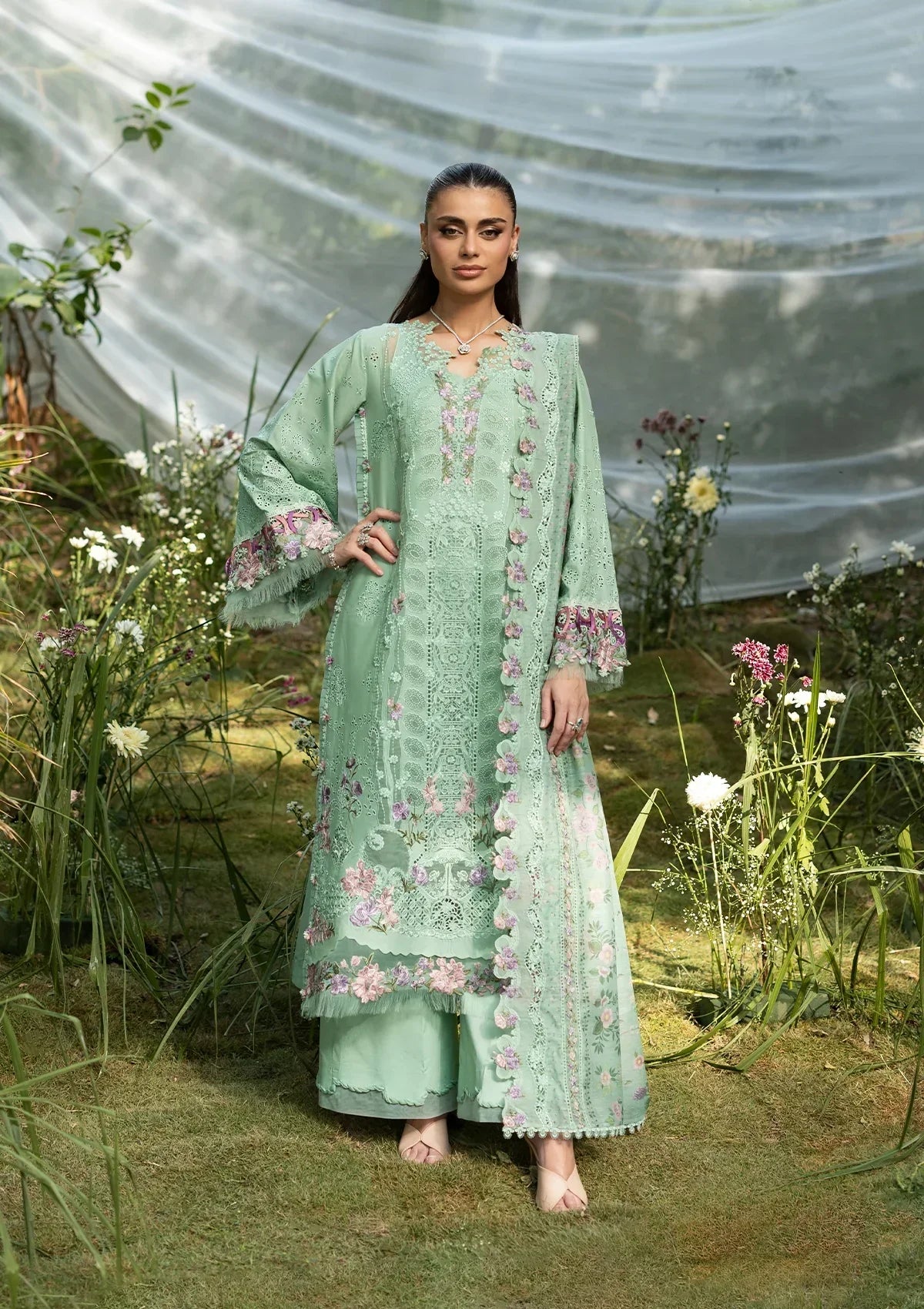 Shahnaz - Luxury Dhanak 3PC Chikenkari Heavy Embroidered Suit | EA-W- 122 Luxe '26