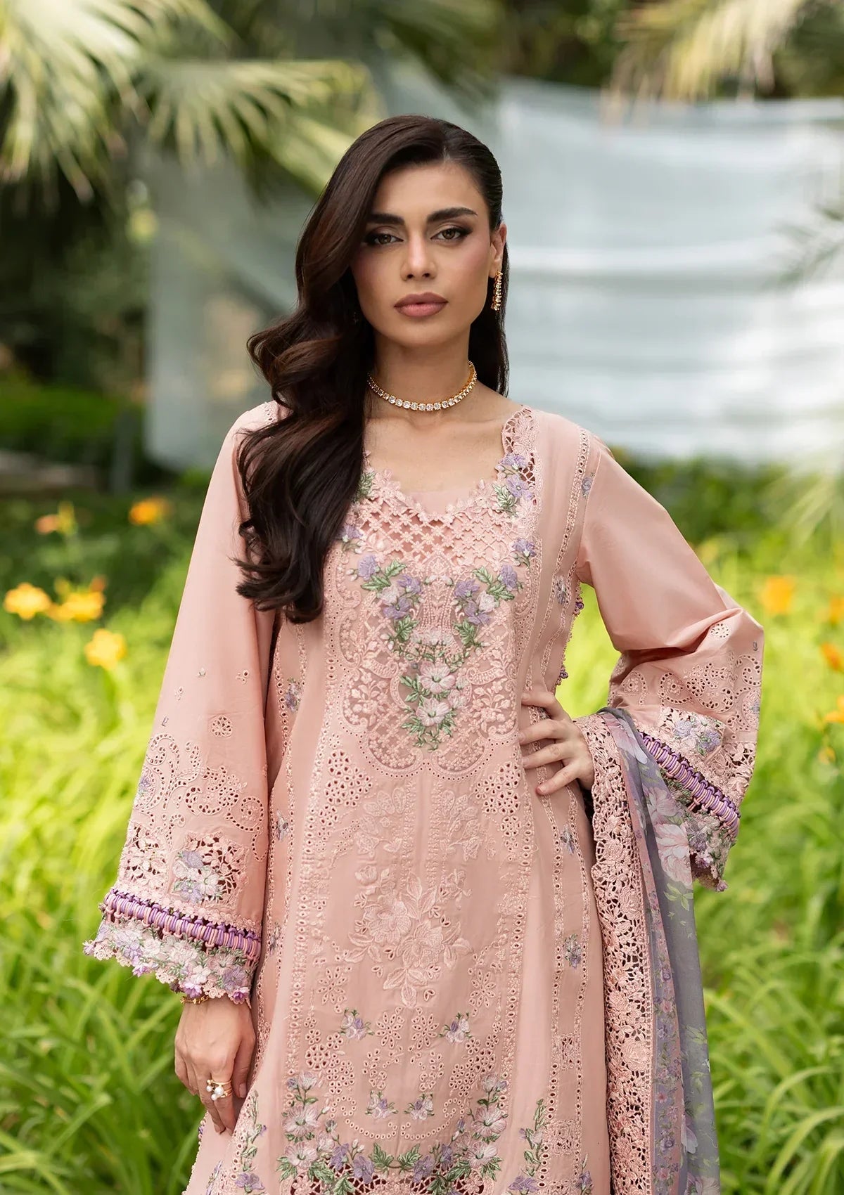 Roxan - Luxury Dhanak 3PC Chikenkari Heavy Embroidered Suit | EA-W-119 Luxe '26