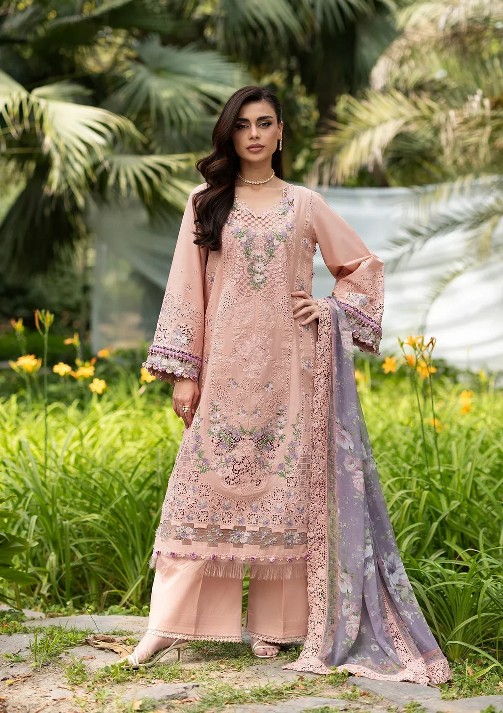Roxan - Luxury Dhanak 3PC Chikenkari Heavy Embroidered Suit | EA-W-119 Luxe '26