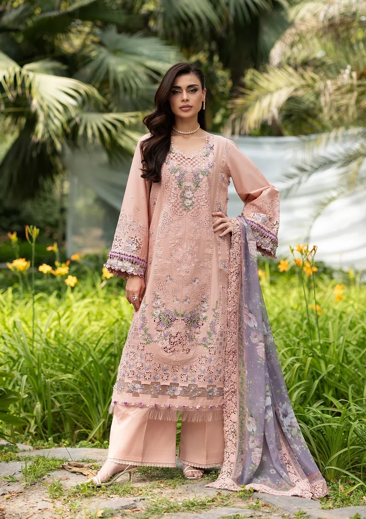 Roxan - Luxury Dhanak 3PC Chikenkari Heavy Embroidered Suit | EA-W-119 Luxe '26