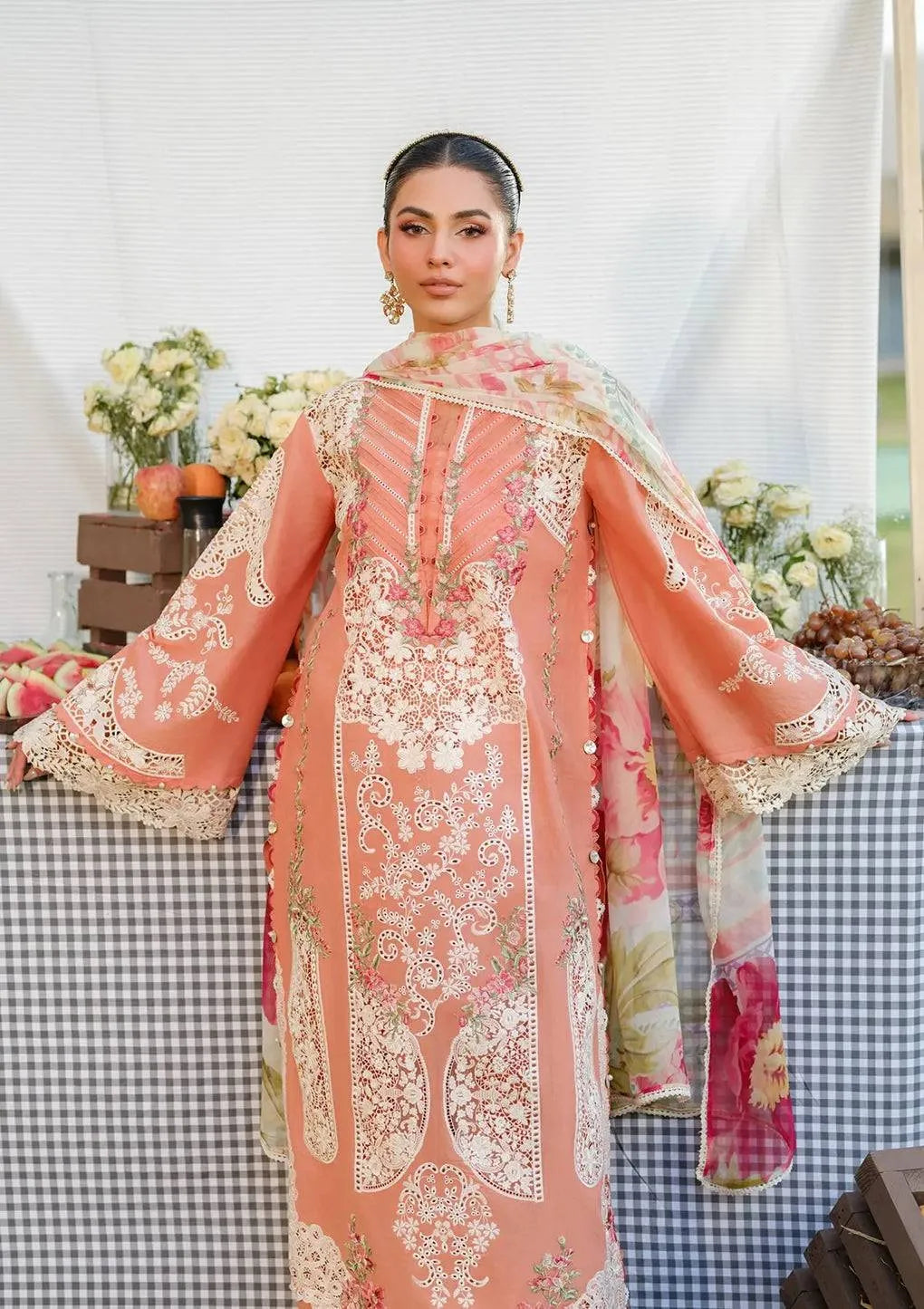 Mehwar - Luxury Lawn 3PC Chikenkari Heavy Embroidered Suit | Zf-031 Unstitched Summer Luxe '26