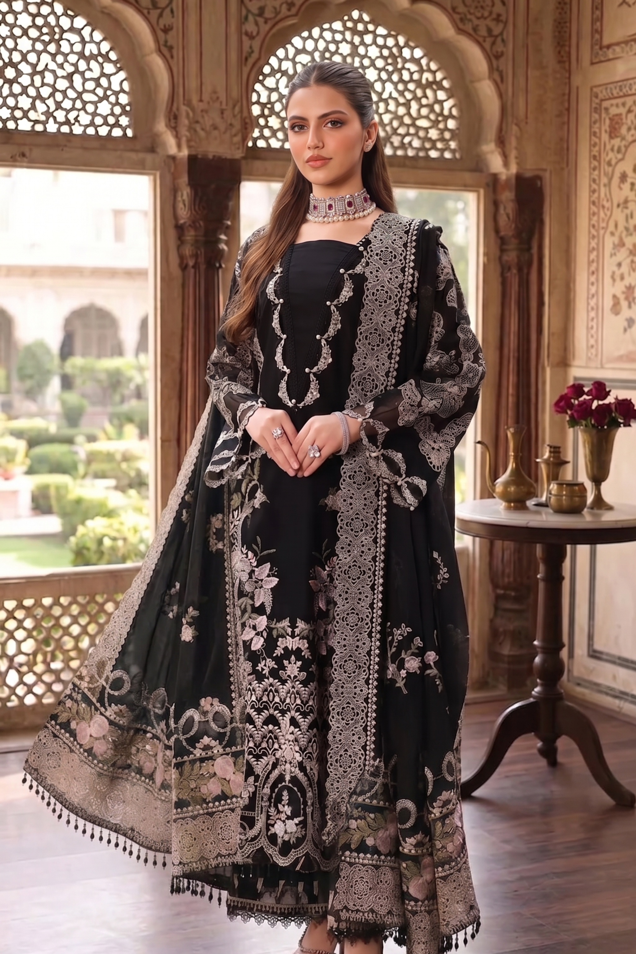 Farah - Lawn 3PC Chikenkari Heavy Embroidered Suit | Unstitched Summer Luxe '26