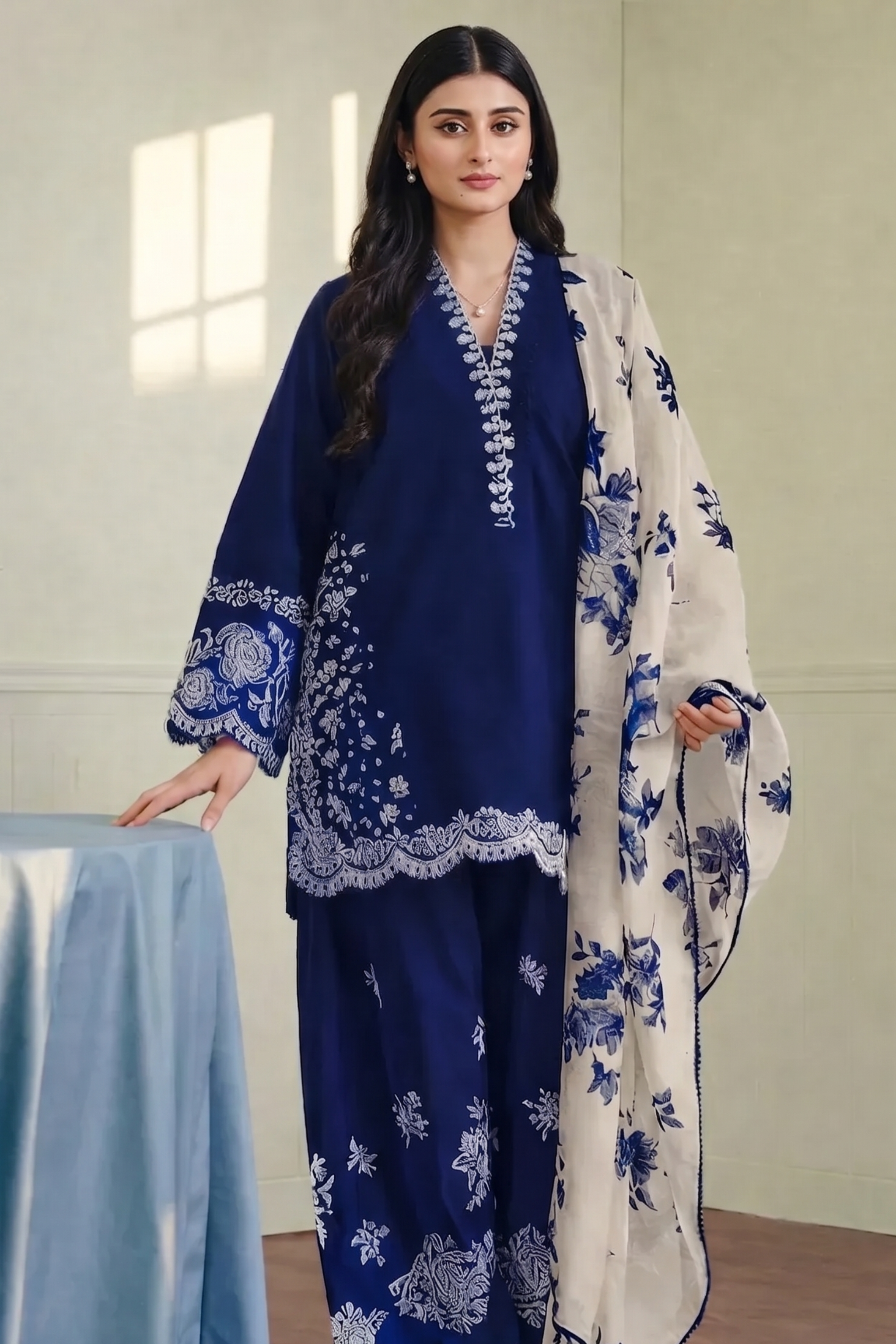 Fariyal - Lawn 3PC Chikenkari Heavy Embroidered Suit | Unstitched Summer Luxe '26