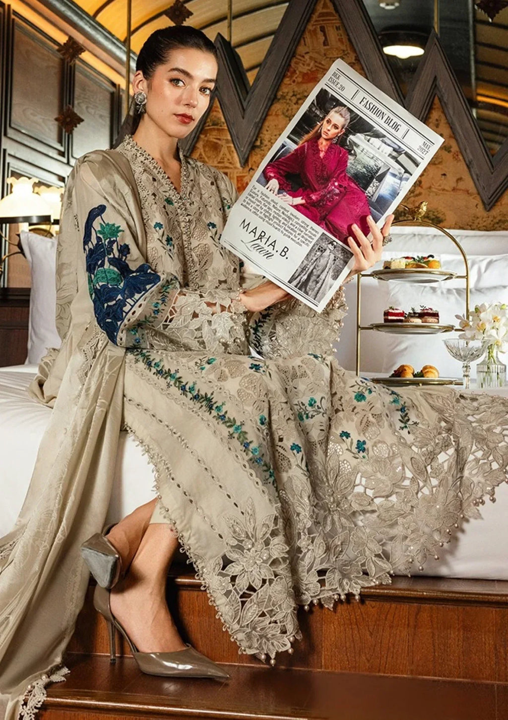 Evania - Luxury 3PC Chikenkari Heavy Embroidered Suit | ZF-107 Zaroon Luxe '26