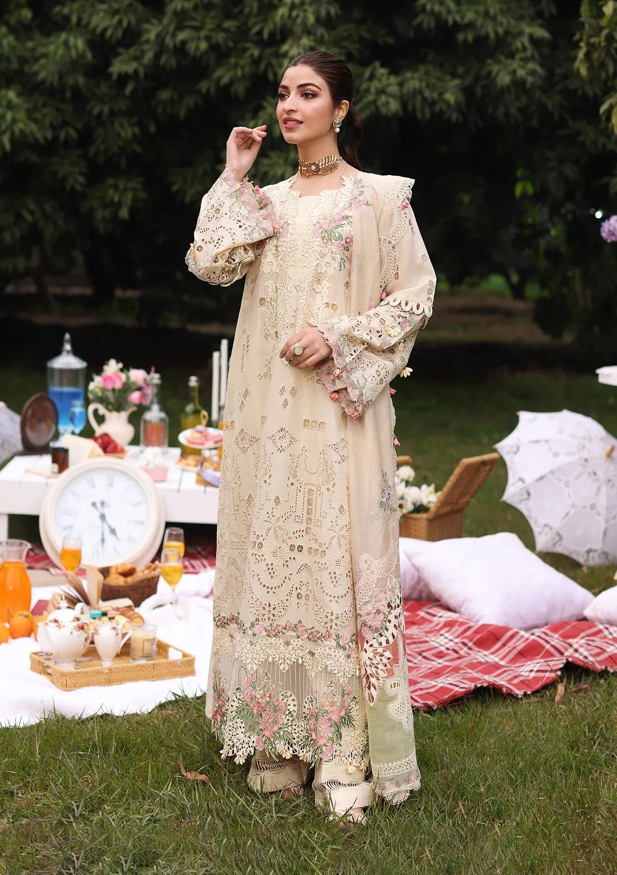 Zarnish ZF-S-053 - Luxury Lawn 3PC Chikenkari Heavy Embroidered Suit | Unstitched Summer Luxe '26