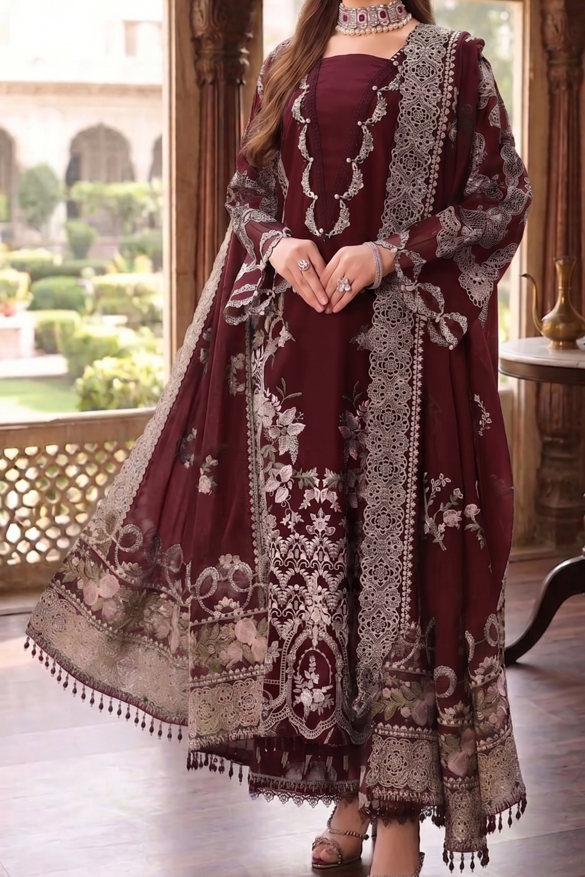 Farwa - Lawn 3PC Chikenkari Heavy Embroidered Suit | Unstitched Summer Luxe '26