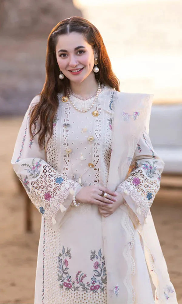 Hania - Luxury Lawn 3PC Chikenkari Heavy Embroidered Suit | ZF-015 Unstitched Summer Luxe '26