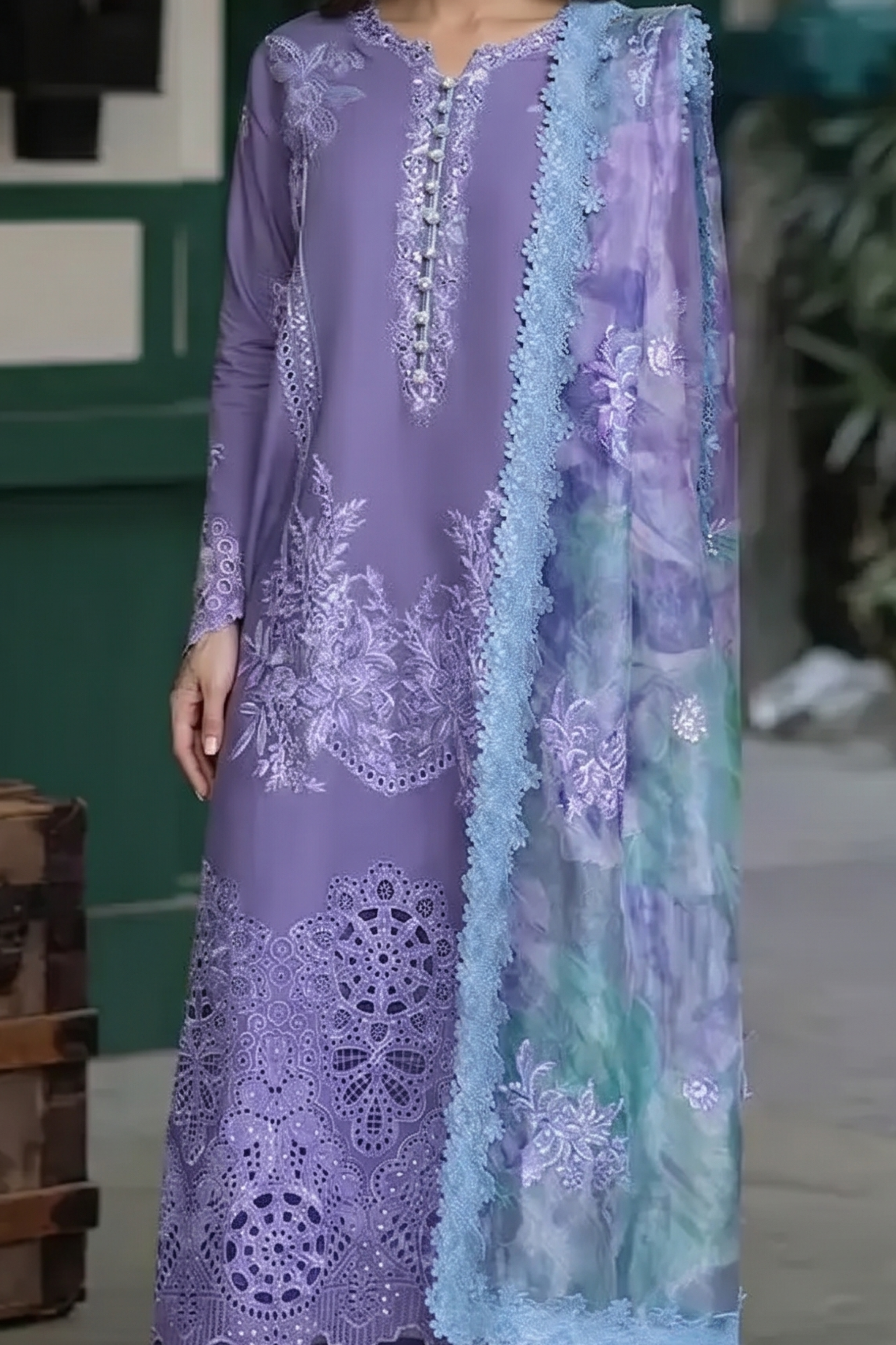 Farya - Lawn 3PC Chikenkari Heavy Embroidered Suit | Unstitched Summer Luxe '26