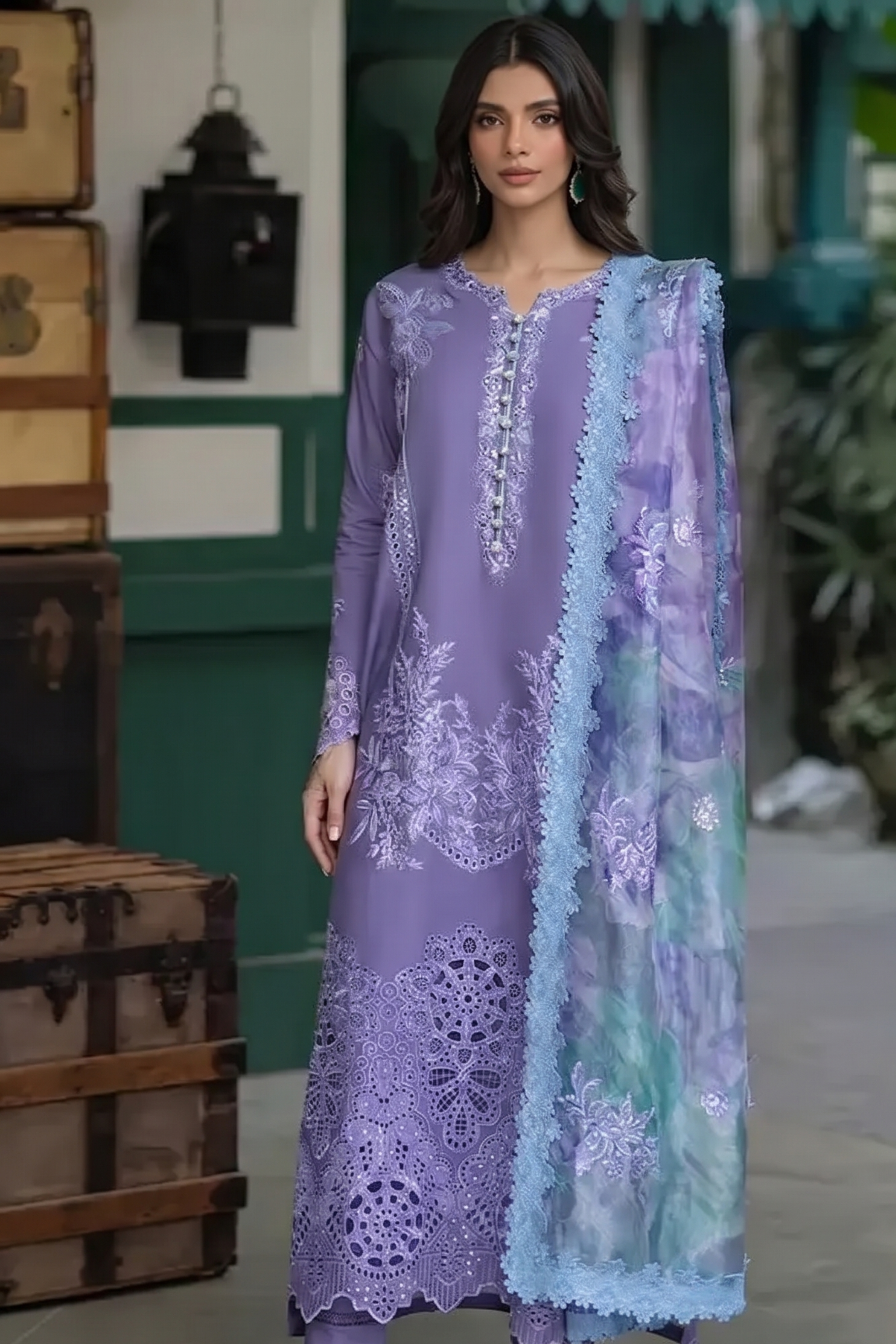Farya - Lawn 3PC Chikenkari Heavy Embroidered Suit | Unstitched Summer Luxe '26