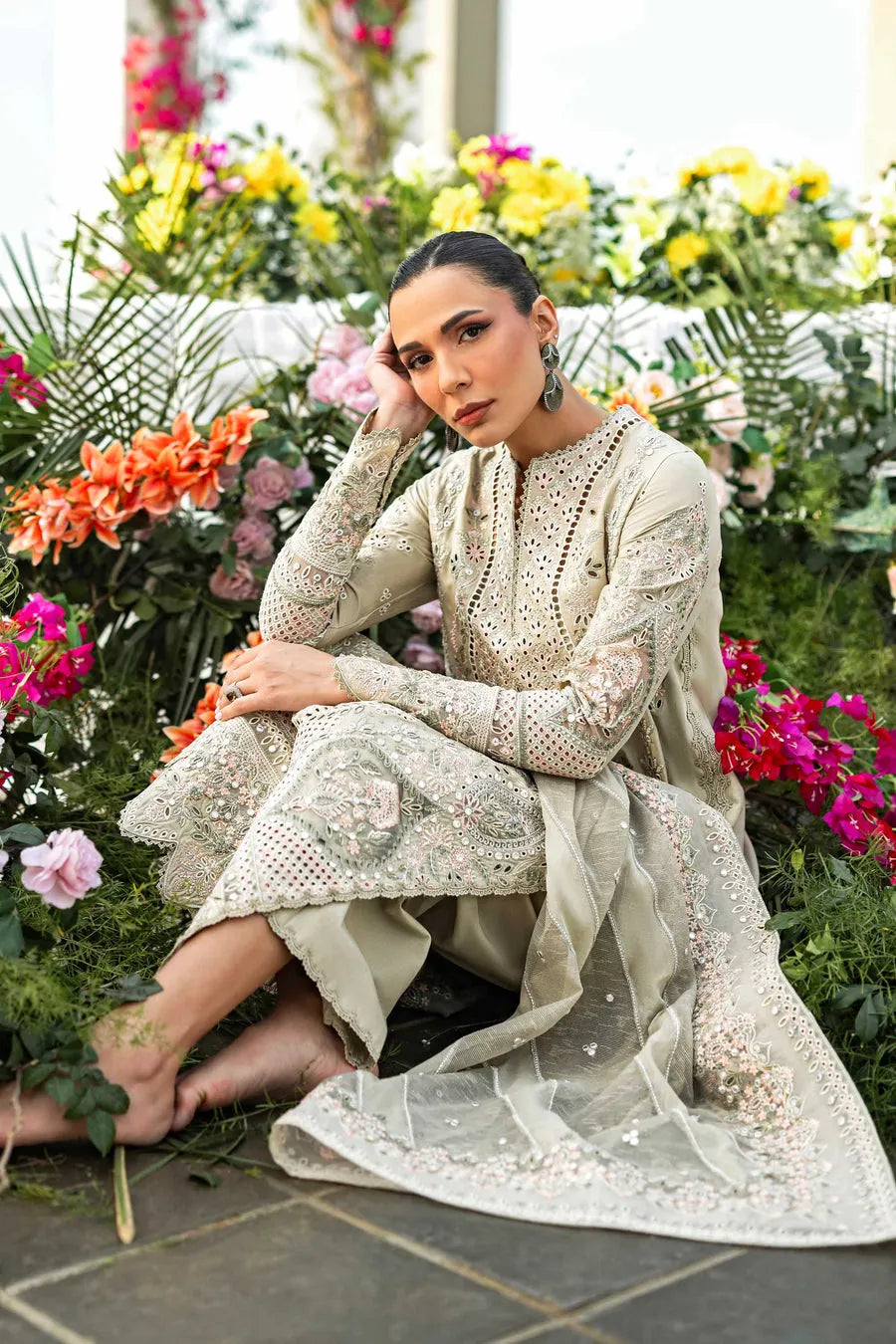 Sawsan- Luxury Lawn 3PC Chikenkari Heavy Embroidered Suit | ZF-082 Summer Luxe '26