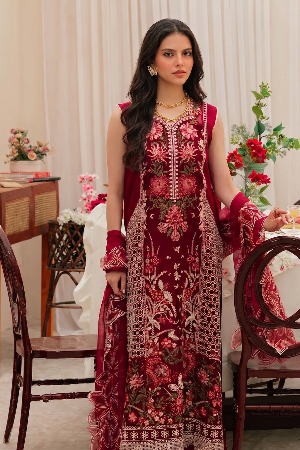 Gökçe - Lawn 3PC Chikenkari Heavy Embroidered Suit | Unstitched Summer Luxe '26