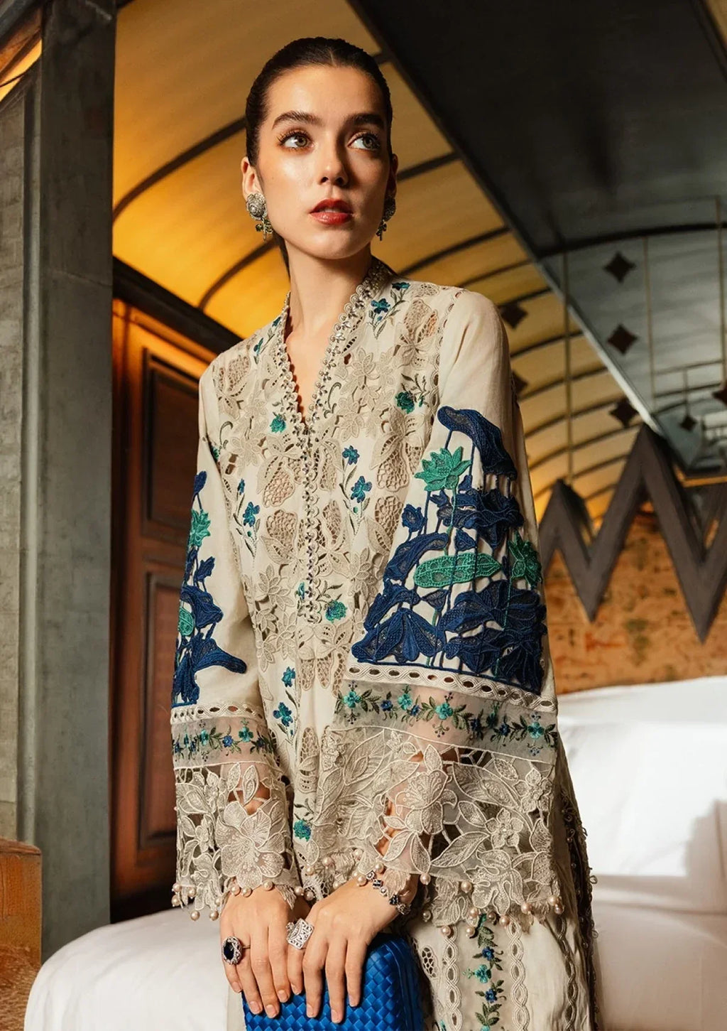 Evania - Luxury 3PC Chikenkari Heavy Embroidered Suit | ZF-107 Zaroon Luxe '26