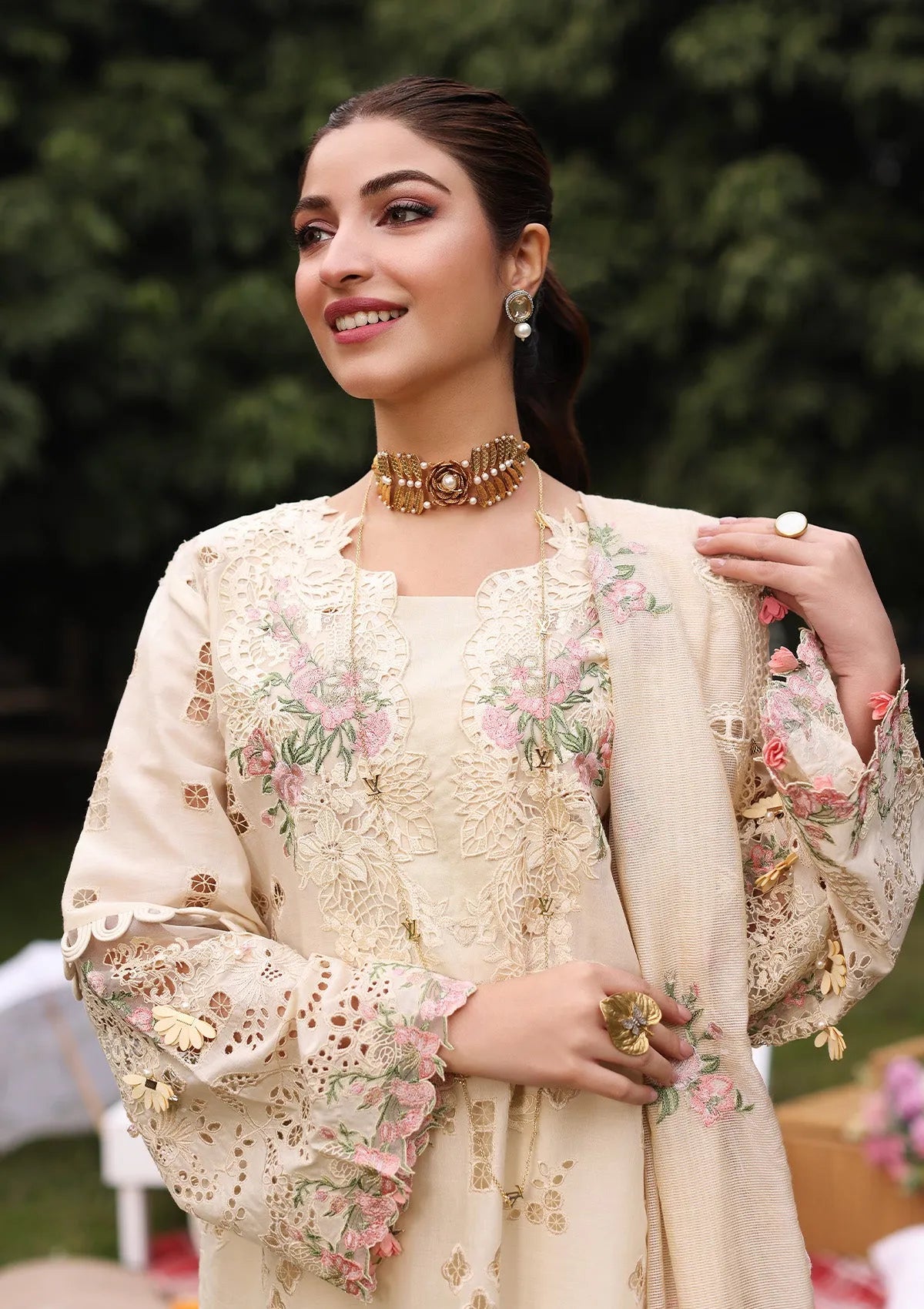 Zarnish ZF-S-053 - Luxury Lawn 3PC Chikenkari Heavy Embroidered Suit | Unstitched Summer Luxe '26