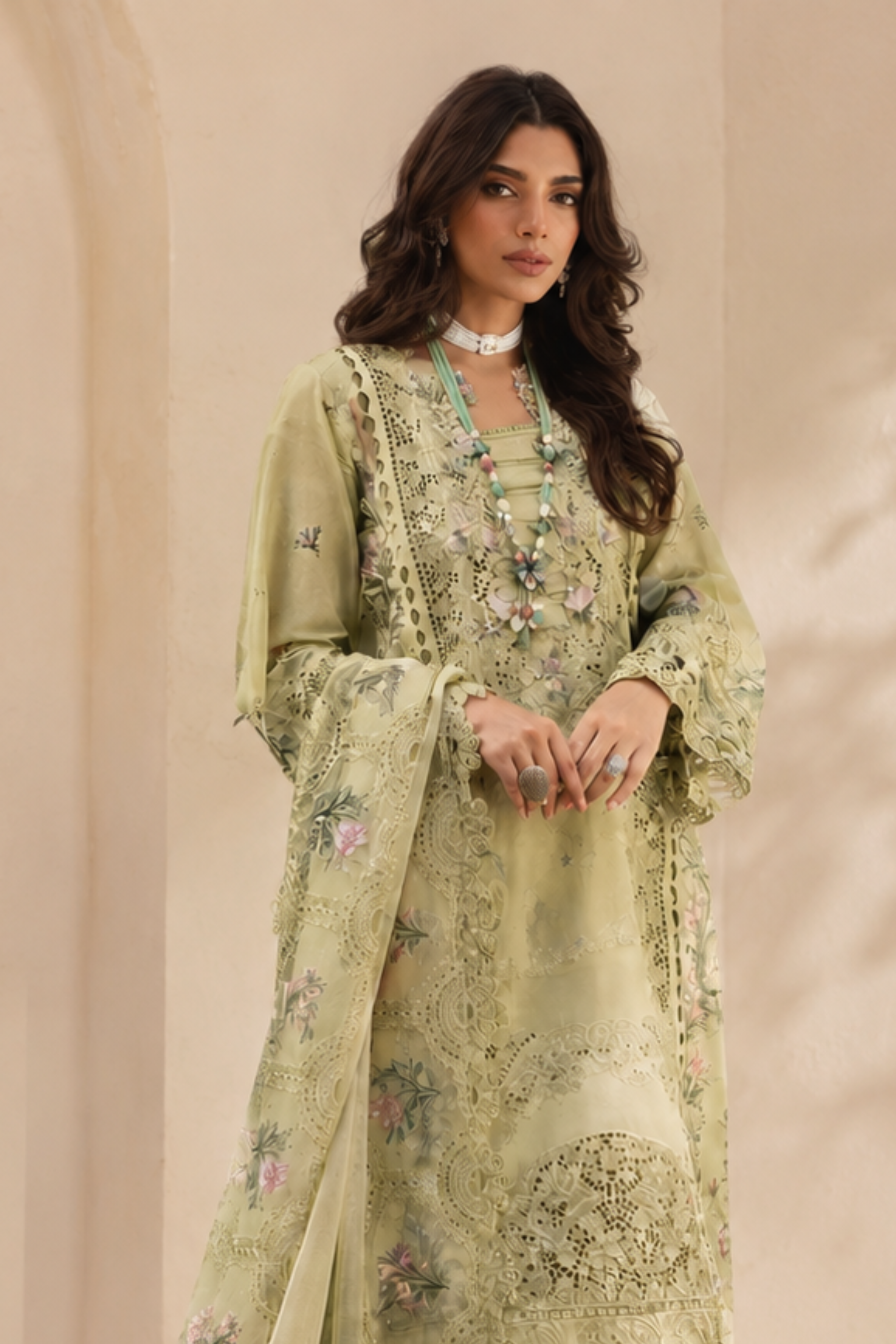 Rangreza - Lawn 3PC Chikenkari Heavy Embroidered Suit | Unstitched Summer Luxe '26
