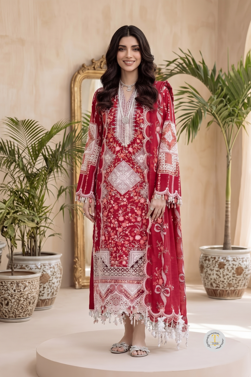 Saniya - Lawn 3PC Chikenkari Heavy Embroidered Suit | Unstitched Summer Luxe '26
