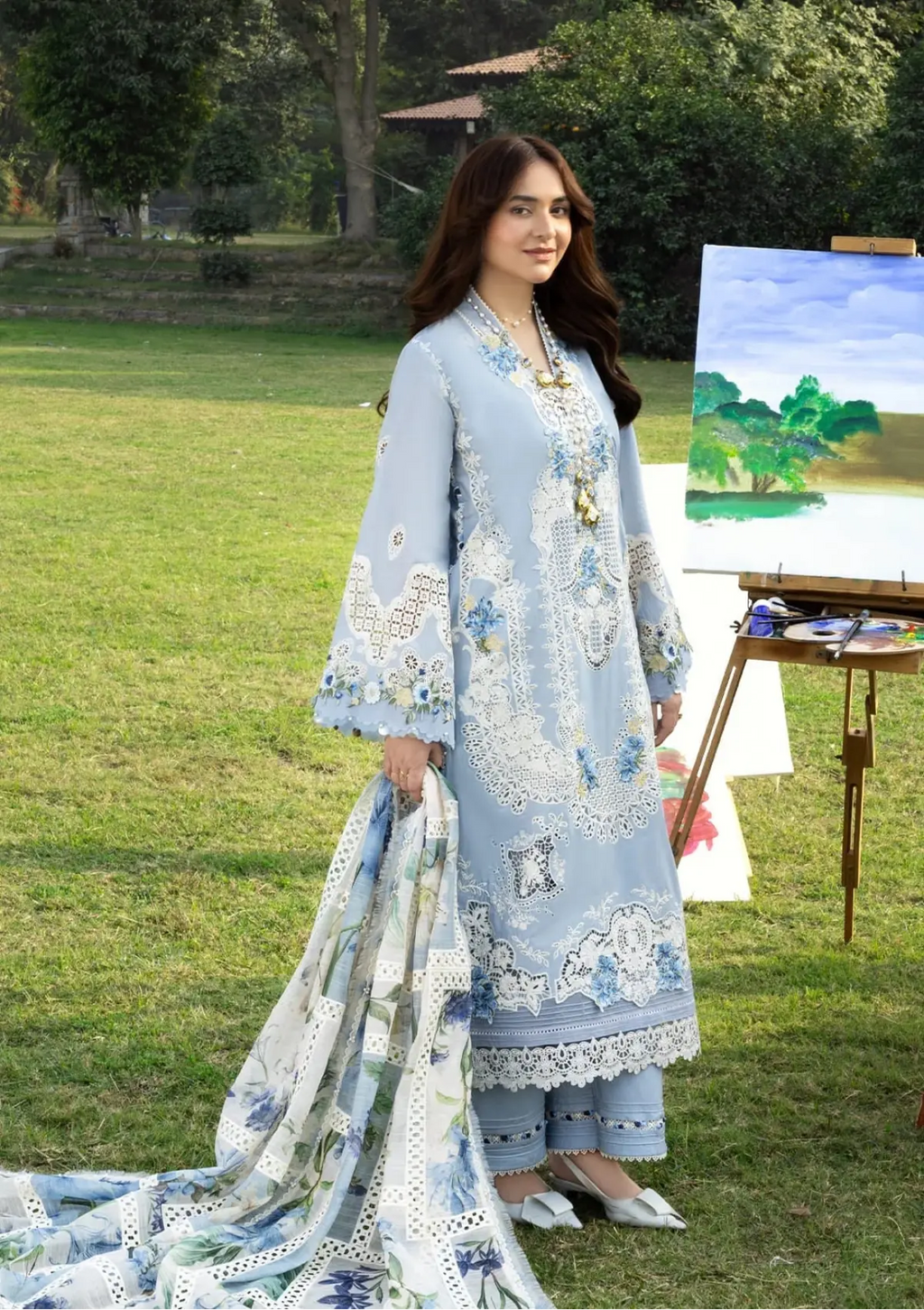 Wafa - Luxury Lawn 3PC Chikenkari Heavy Embroidered Suit | ZF-078  Summer Luxe '26