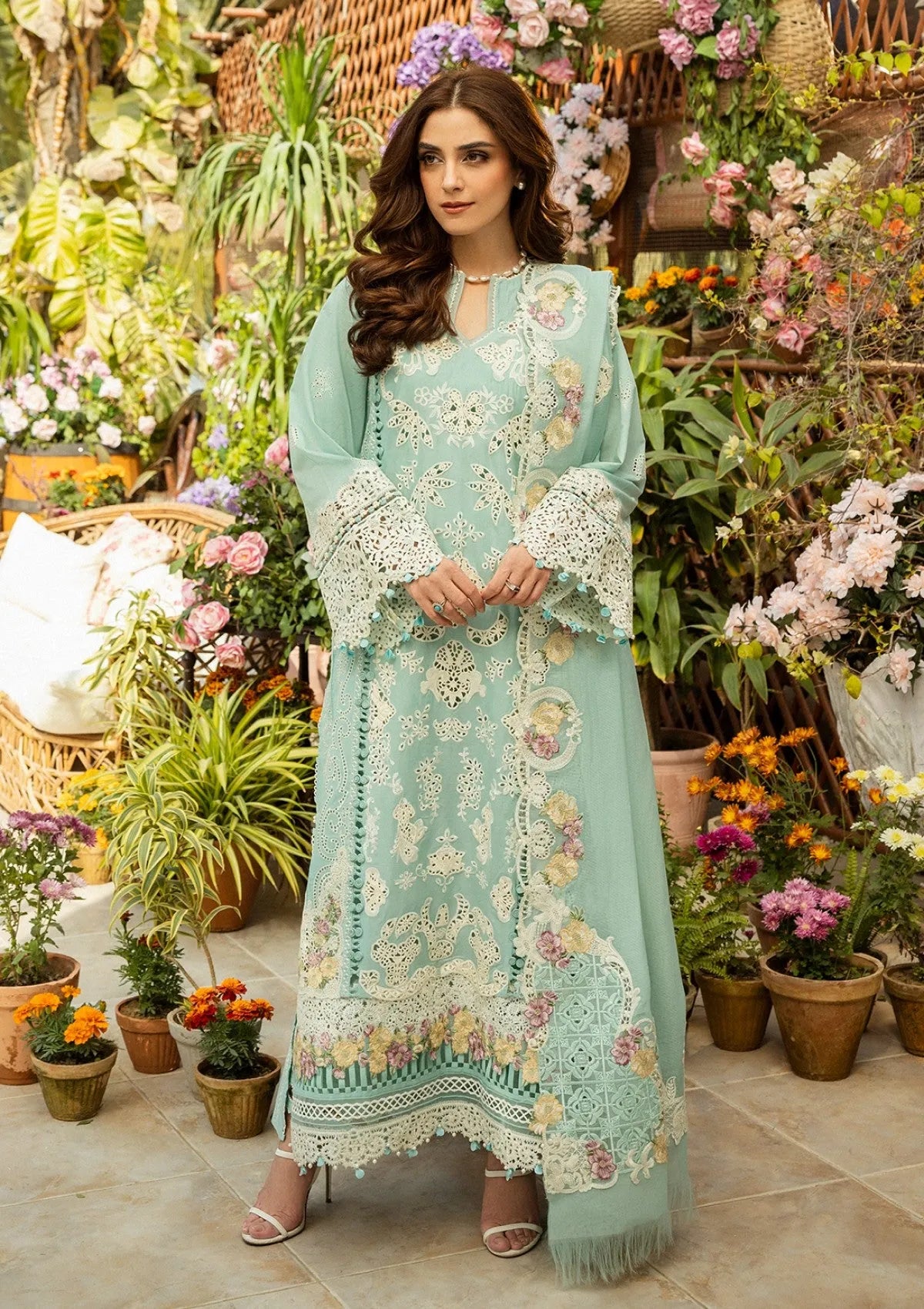 Zarqa - Luxury Lawn 3PC Chikenkari Heavy Embroidered Suit | ZF-069 Unstitched Summer Luxe '26