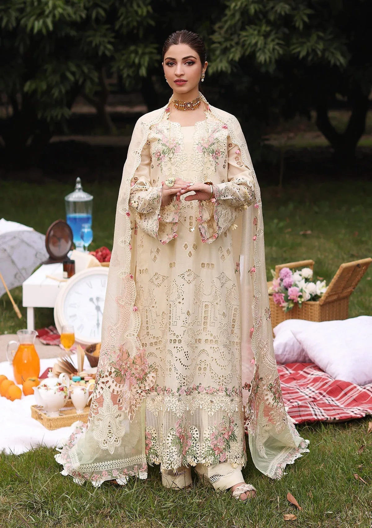 Zarnish ZF-S-053 - Luxury Lawn 3PC Chikenkari Heavy Embroidered Suit | Unstitched Summer Luxe '26