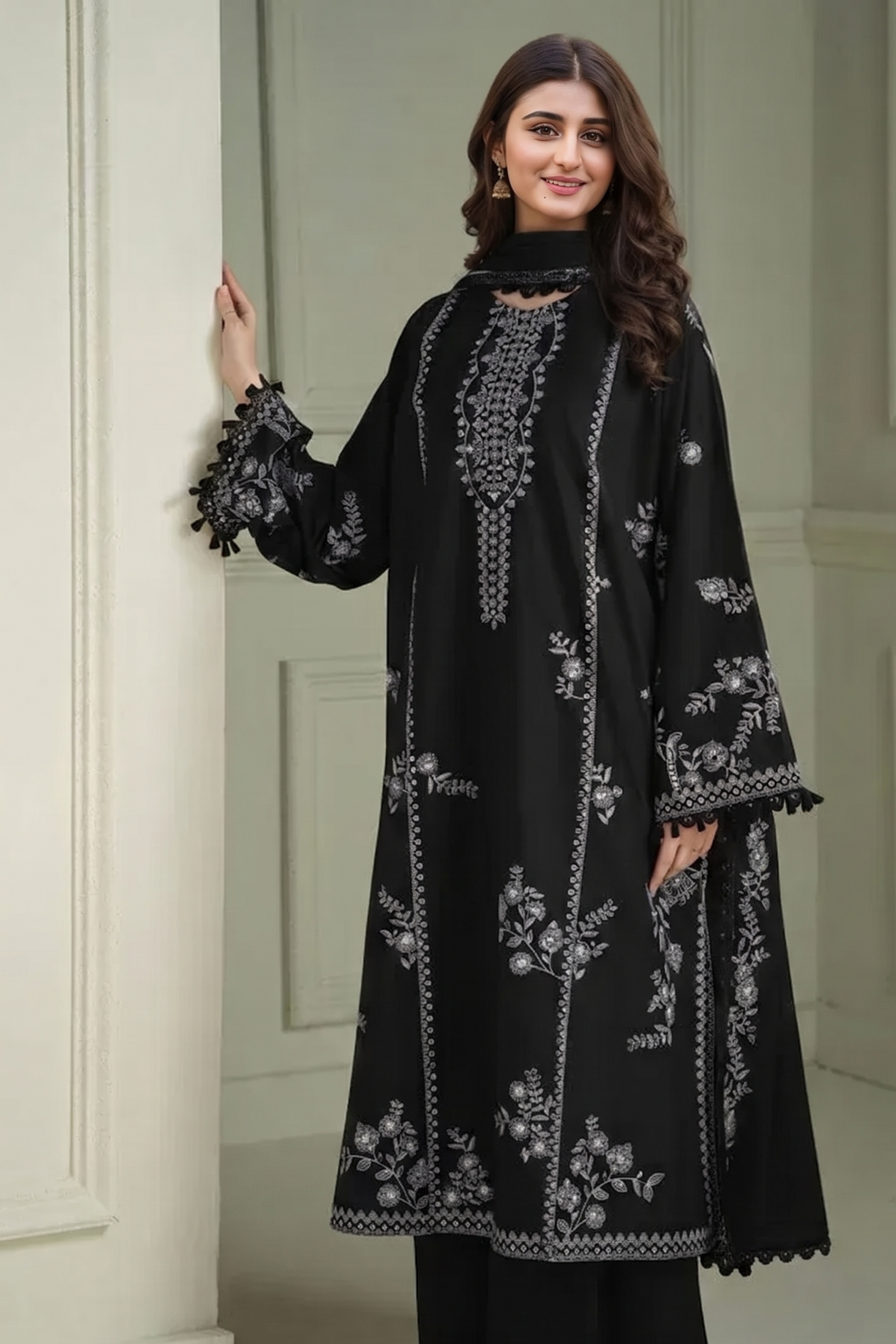 Ushna - Lawn 3PC Chikenkari Heavy Embroidered Suit | Unstitched Summer Luxe '26