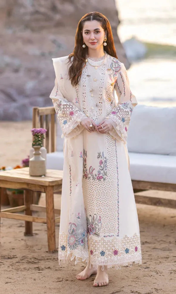 Hania - Luxury Lawn 3PC Chikenkari Heavy Embroidered Suit | ZF-015 Unstitched Summer Luxe '26