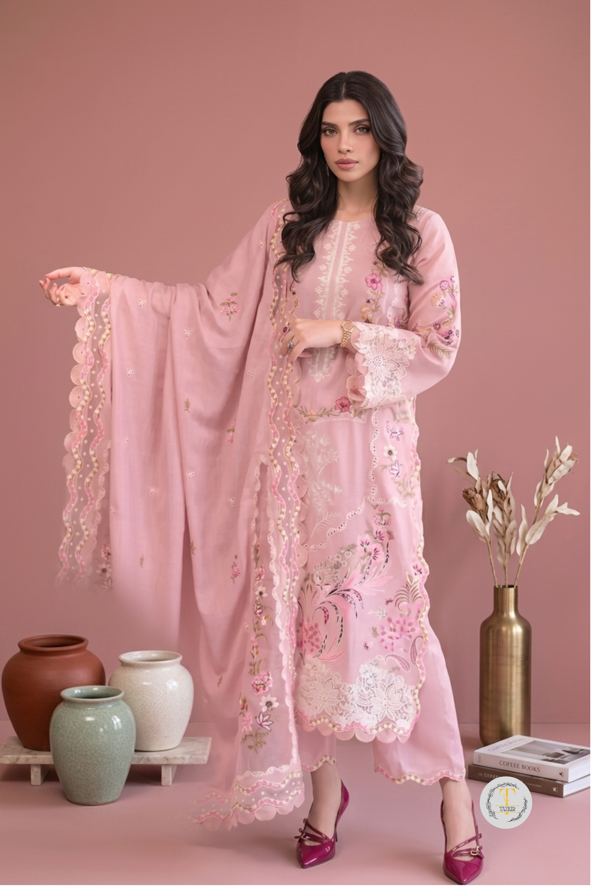 Sidrah - Lawn 3PC Chikenkari Heavy Embroidered Suit | Unstitched Summer Luxe '26