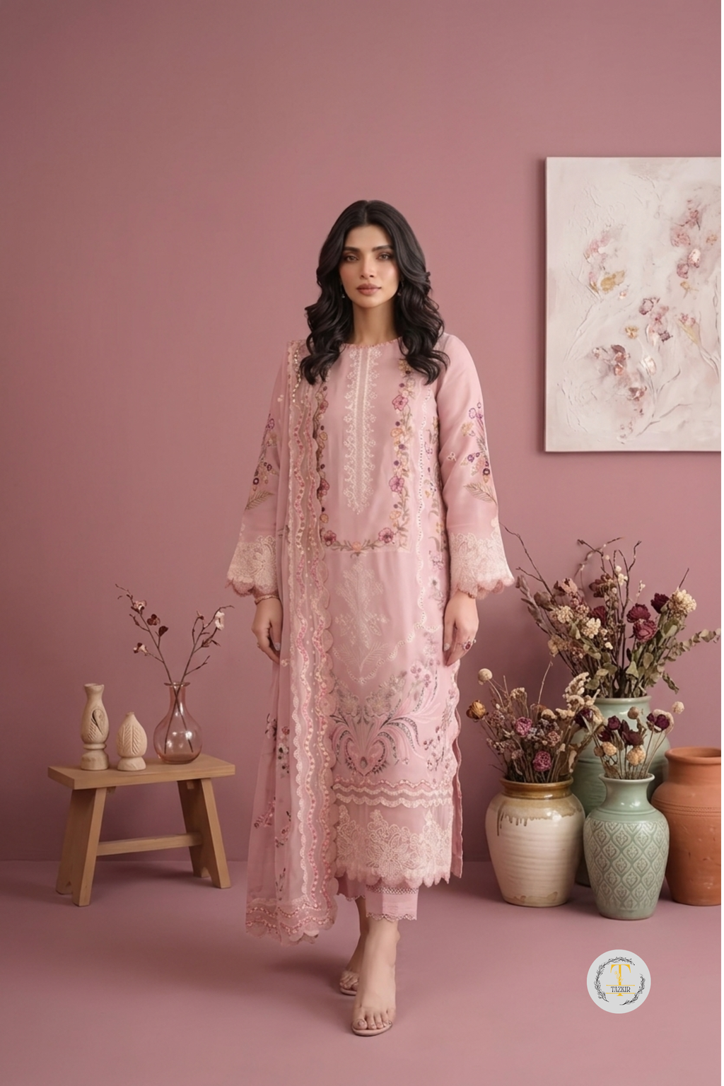 Sidrah - Lawn 3PC Chikenkari Heavy Embroidered Suit | Unstitched Summer Luxe '26