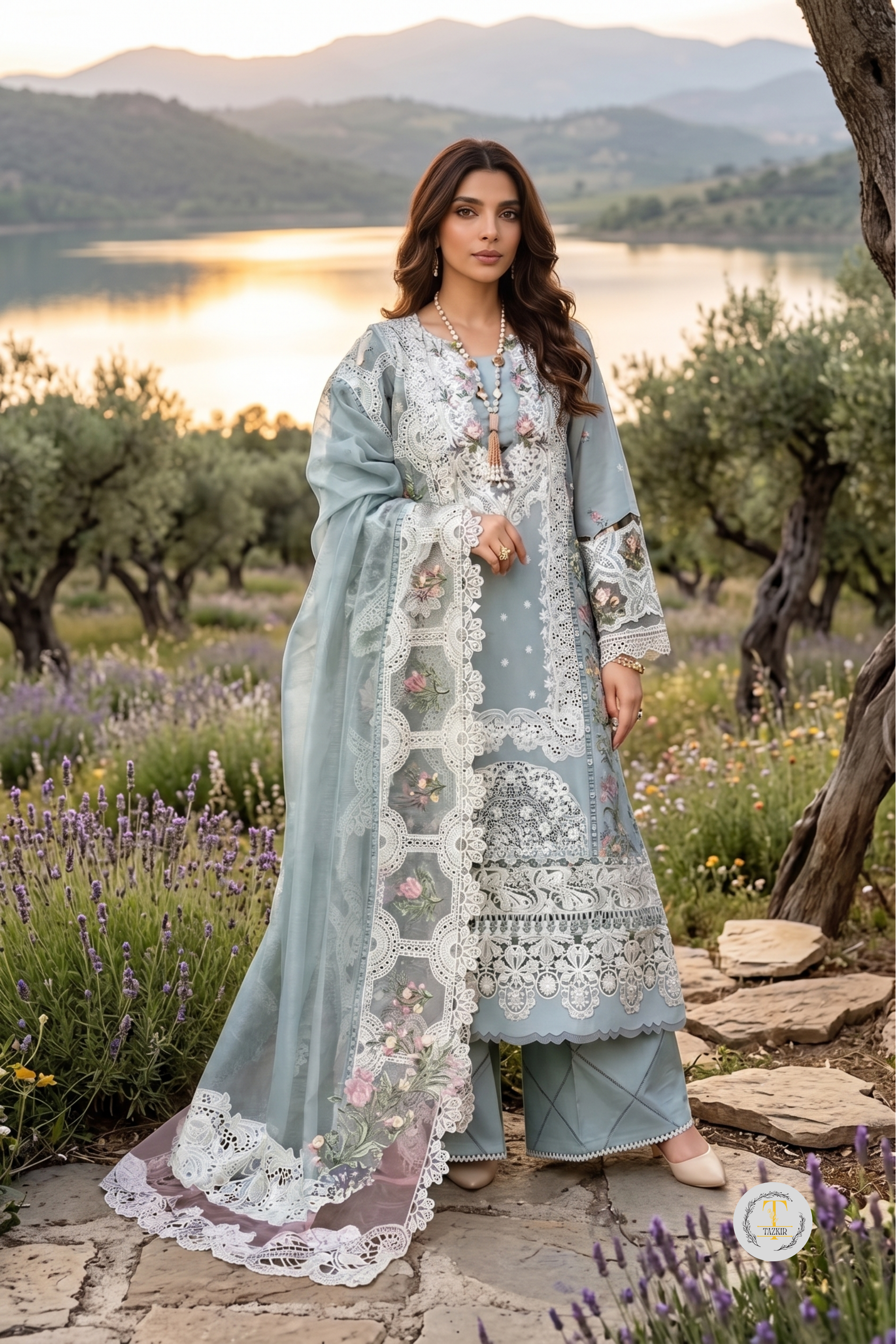 Khushbu - Lawn 3PC Chikenkari Heavy Embroidered Suit | Unstitched Summer Luxe '26