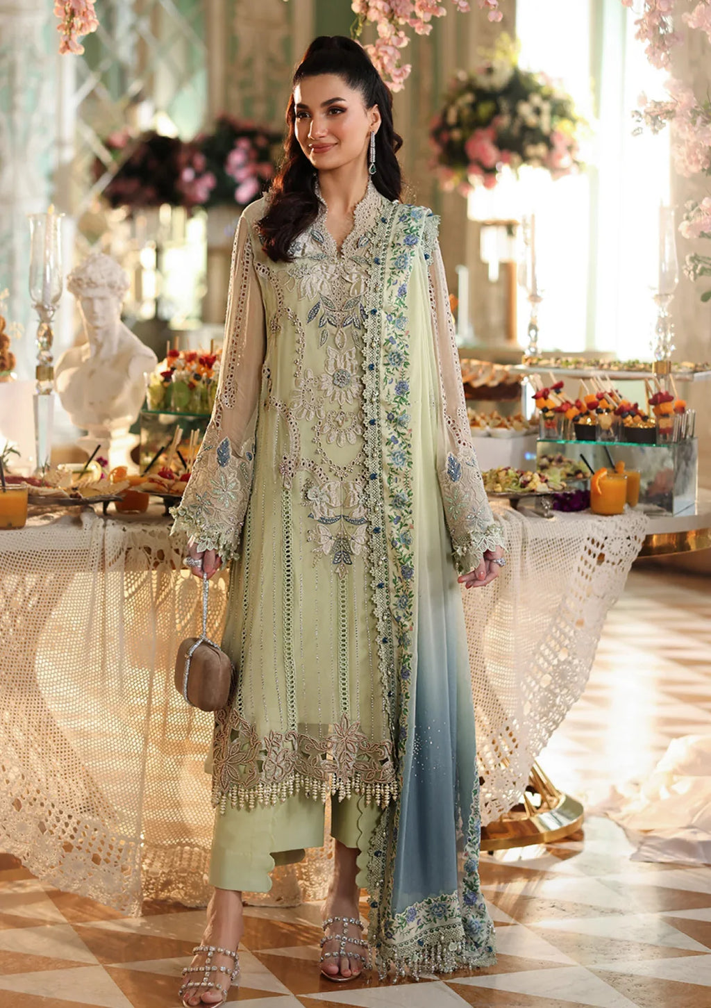 Setareh - Luxury Viscose 3PC Chikenkari Heavy Embroidered Suit | EA-W- 128  Luxe '26