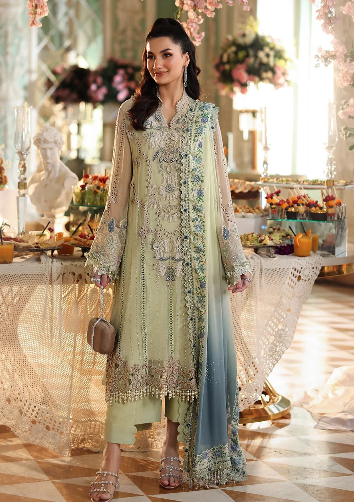 Setareh - Luxury Viscose 3PC Chikenkari Heavy Embroidered Suit | EA-W- 128  Luxe '26