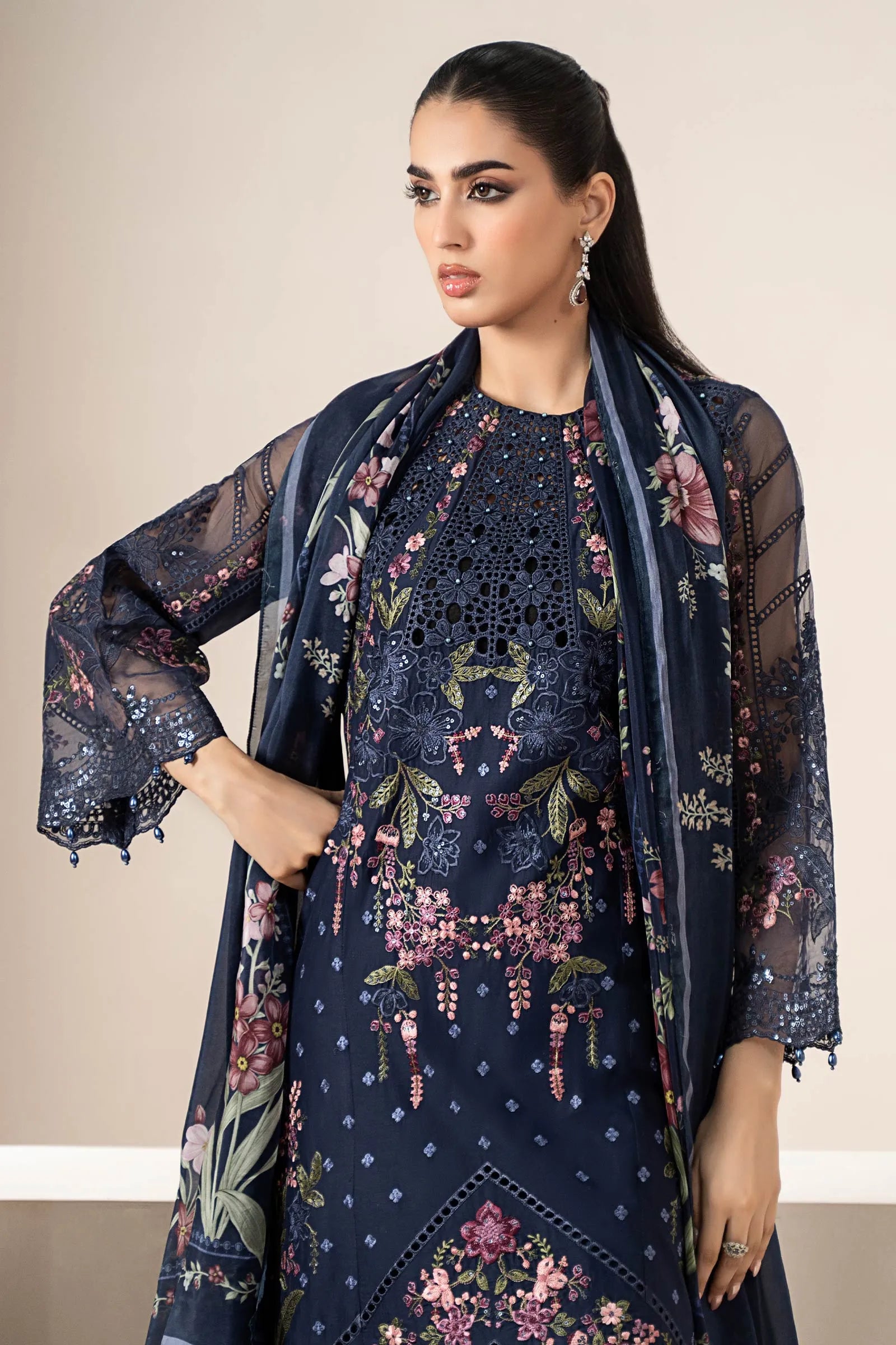 Samira - Luxury Lawn 3PC Chikenkari Heavy Embroidered Suit | ZF-072 Unstitched Summer Luxe '26