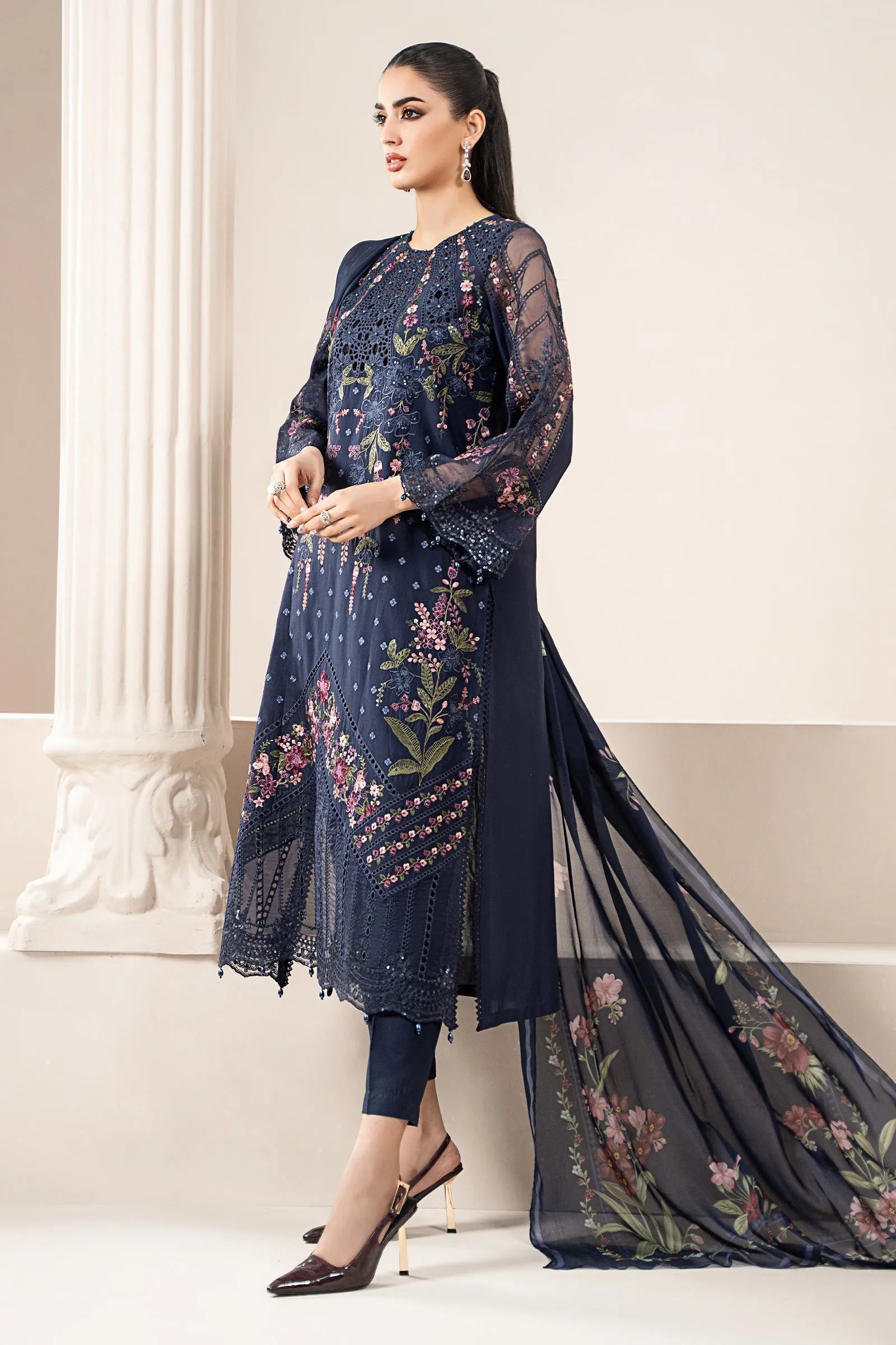 Samira - Luxury Lawn 3PC Chikenkari Heavy Embroidered Suit | ZF-072 Unstitched Summer Luxe '26