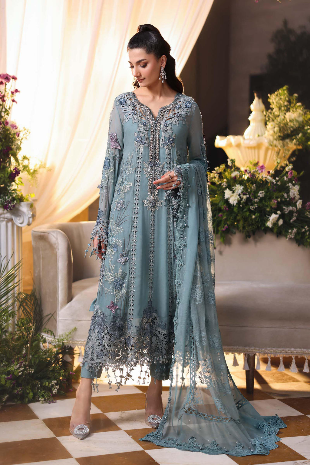 Delkash - Luxury Viscose 3PC Chikenkari Heavy Embroidered Suit | EA-W- 129  Luxe '26