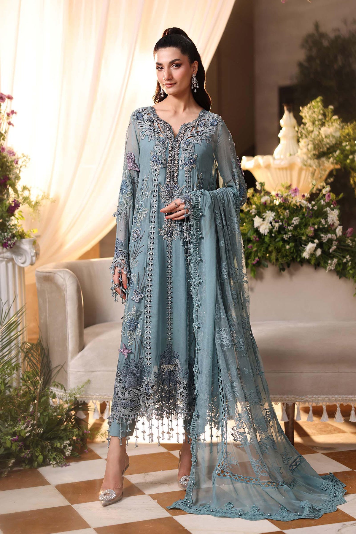 Delkash - Luxury Viscose 3PC Chikenkari Heavy Embroidered Suit | EA-W- 129  Luxe '26