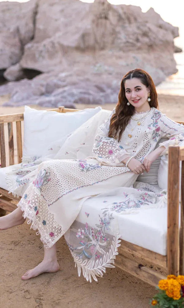 Hania - Luxury Lawn 3PC Chikenkari Heavy Embroidered Suit | ZF-015 Unstitched Summer Luxe '26