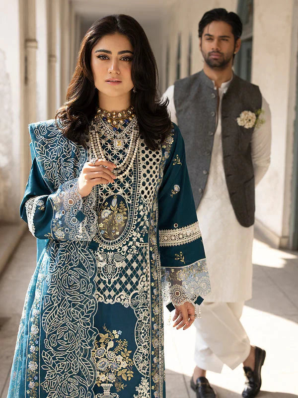 Mahnur - Zf -027 Luxury Lawn 3 PCS Embroidered | Summer Zaroon Luxe