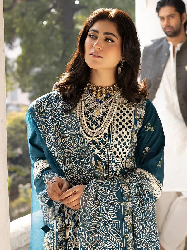 Mahnur - Zf -027 Luxury Lawn 3 PCS Embroidered | Summer Zaroon Luxe