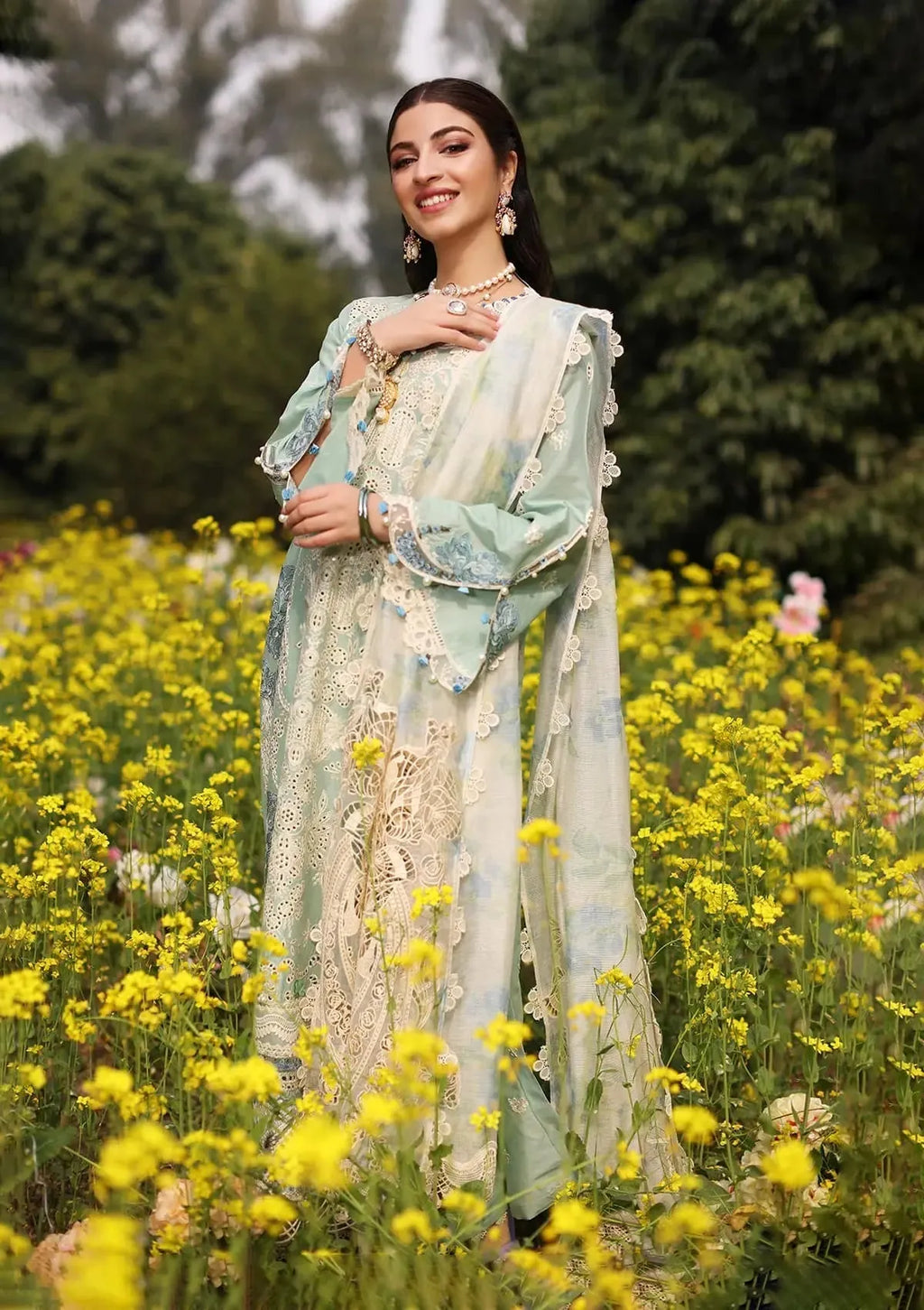Iman - Luxury Lawn 3PC Chikenkari Heavy Embroidered Suit | ZF-069 Unstitched Summer Luxe '26