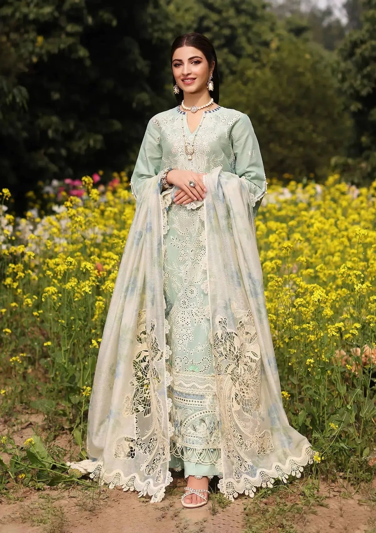 Iman - Luxury Lawn 3PC Chikenkari Heavy Embroidered Suit | ZF-069 Unstitched Summer Luxe '26